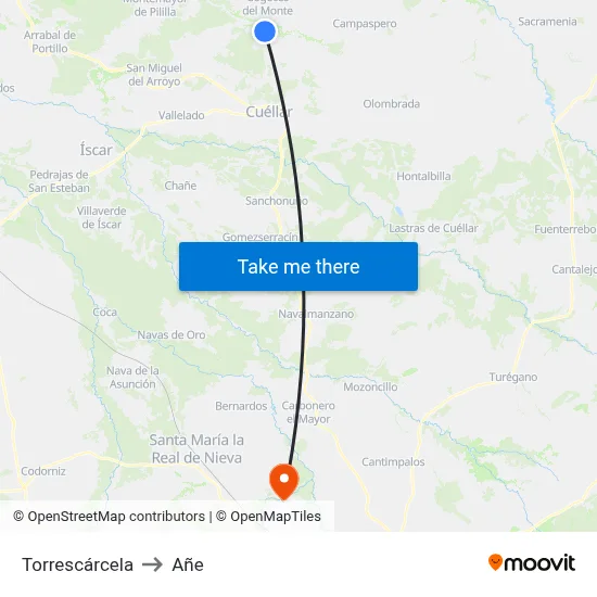 Torrescárcela to Añe map