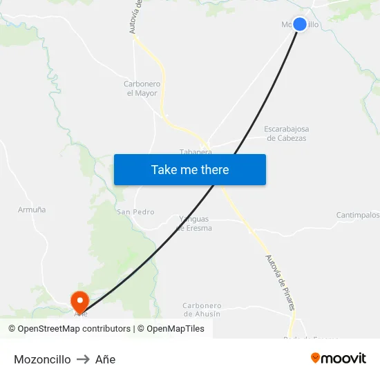Mozoncillo to Añe map