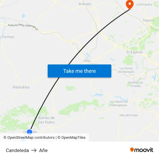 Candeleda to Añe map