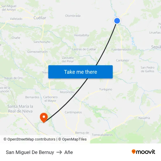 San Miguel De Bernuy to Añe map