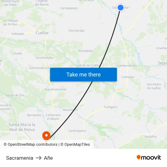 Sacramenia to Añe map