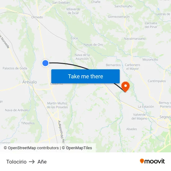 Tolocirio to Añe map