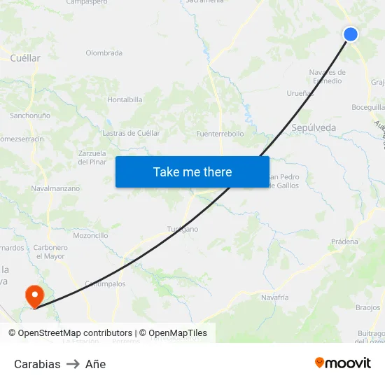 Carabias to Añe map