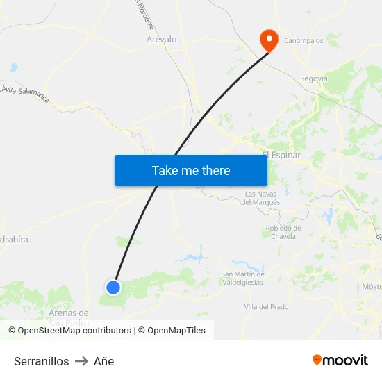 Serranillos to Añe map