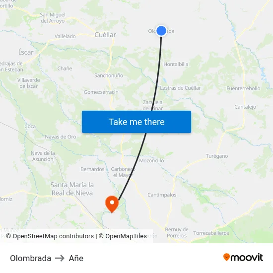 Olombrada to Añe map