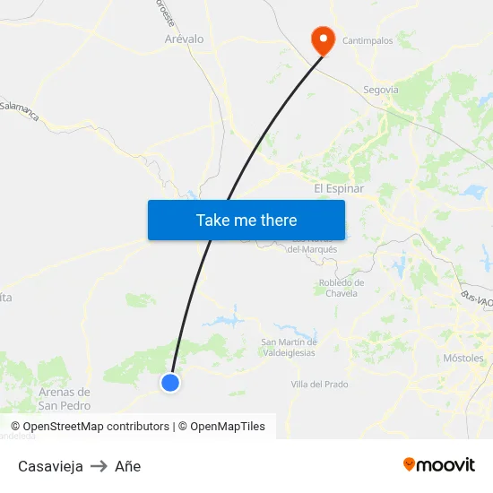 Casavieja to Añe map