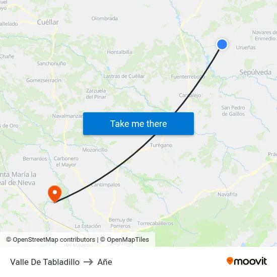 Valle De Tabladillo to Añe map