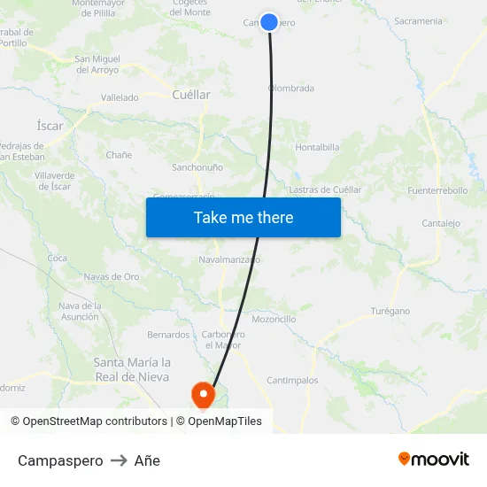 Campaspero to Añe map