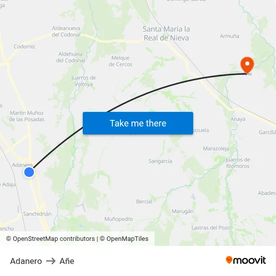 Adanero to Añe map