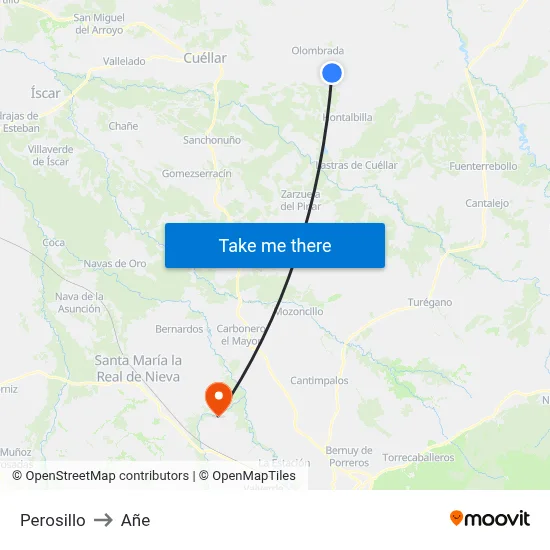Perosillo to Añe map