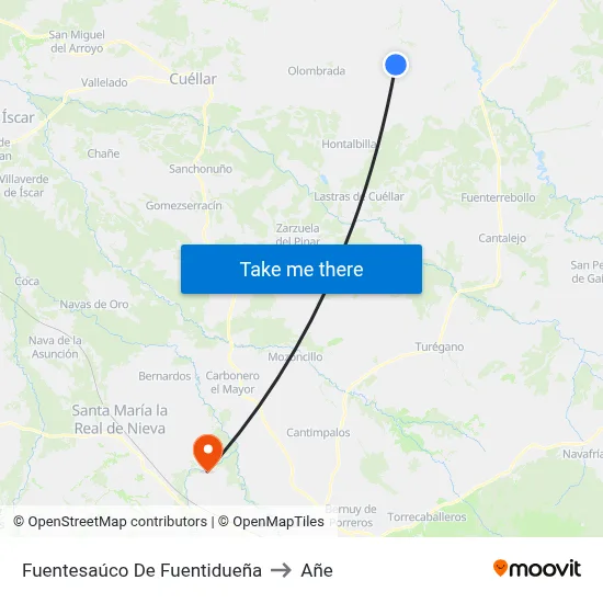 Fuentesaúco De Fuentidueña to Añe map