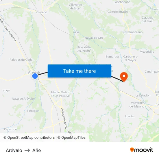 Arévalo to Añe map