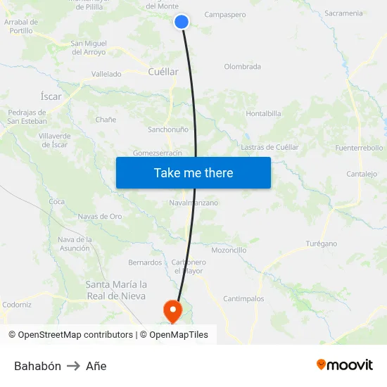 Bahabón to Añe map