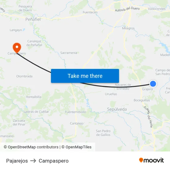 Pajarejos to Campaspero map