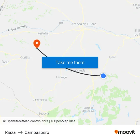 Riaza to Campaspero map