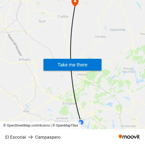 El Escorial to Campaspero map