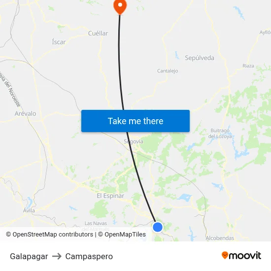 Galapagar to Campaspero map