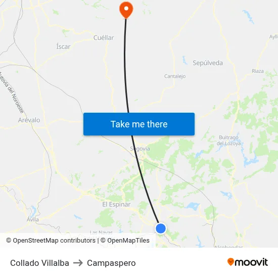 Collado Villalba to Campaspero map