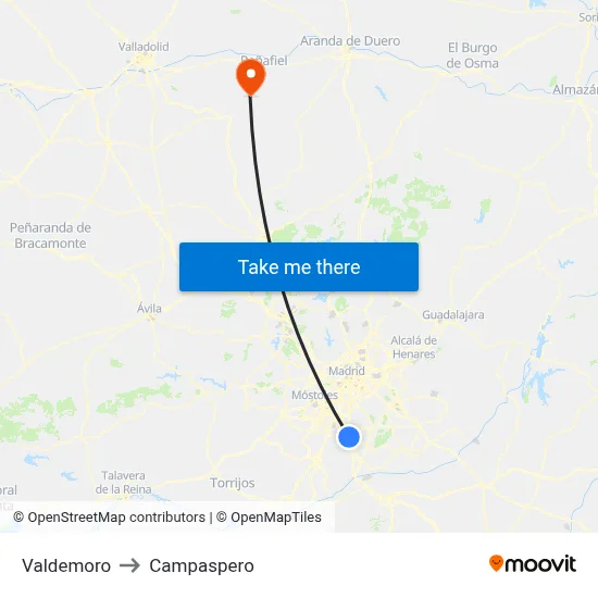 Valdemoro to Campaspero map