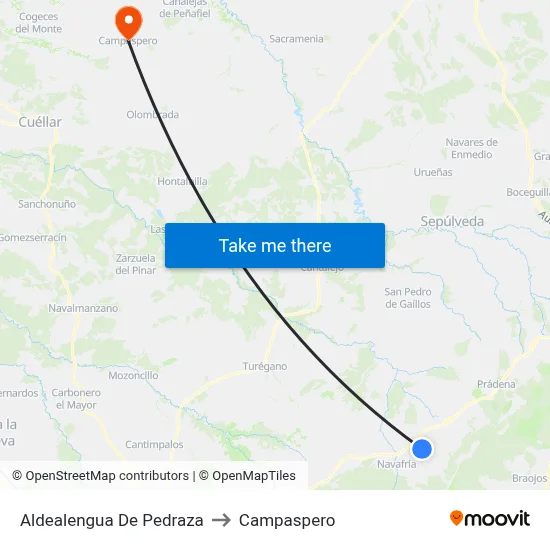 Aldealengua De Pedraza to Campaspero map