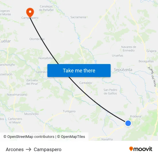 Arcones to Campaspero map