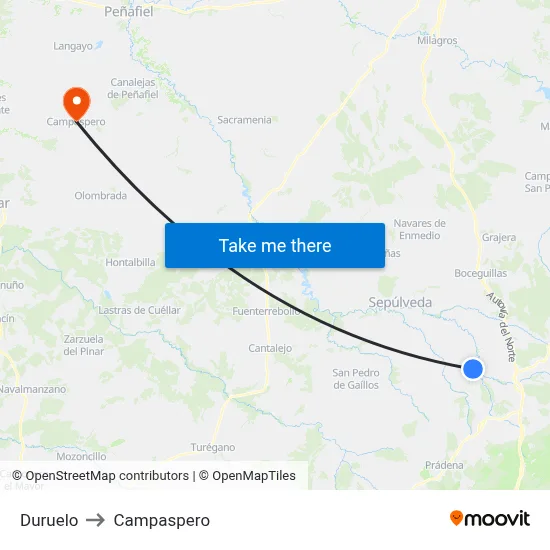 Duruelo to Campaspero map