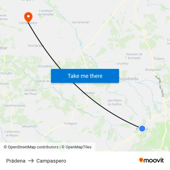 Prádena to Campaspero map