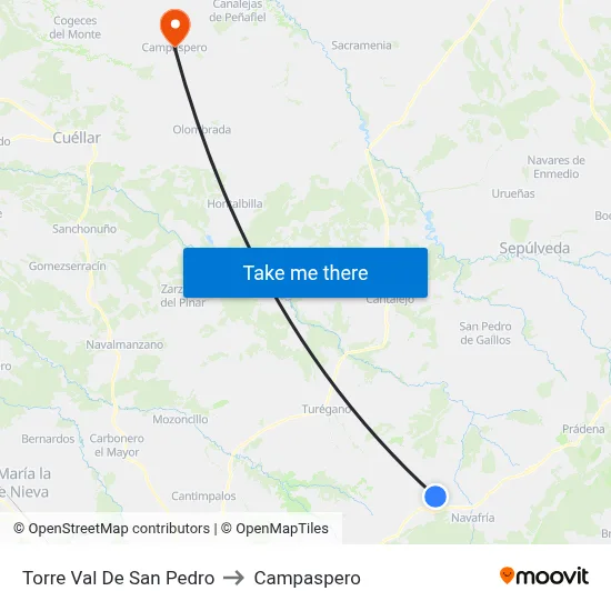 Torre Val De San Pedro to Campaspero map