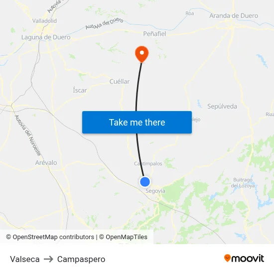 Valseca to Campaspero map