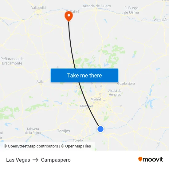 Las Vegas to Campaspero map