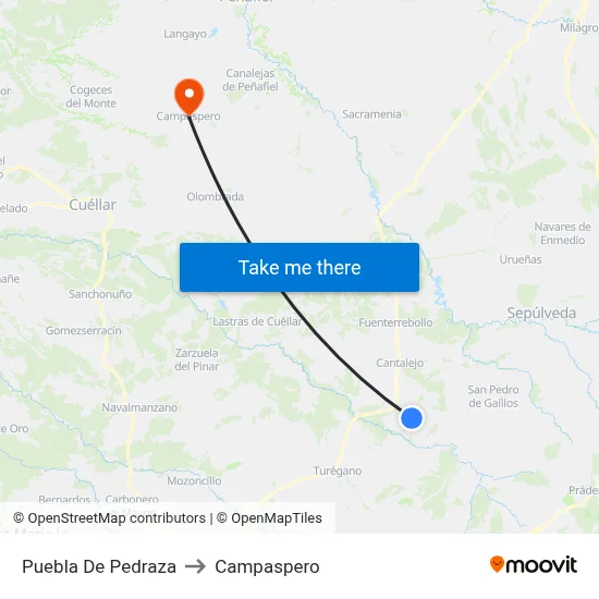 Puebla De Pedraza to Campaspero map
