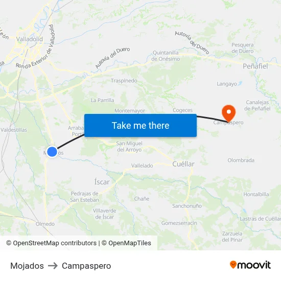 Mojados to Campaspero map