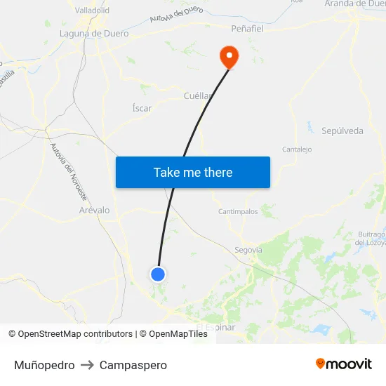 Muñopedro to Campaspero map