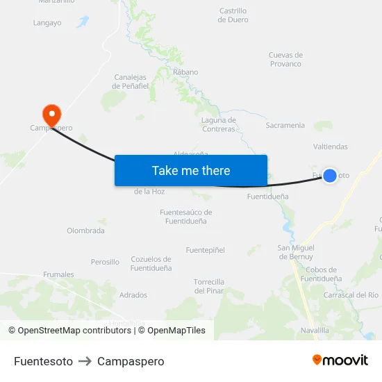 Fuentesoto to Campaspero map