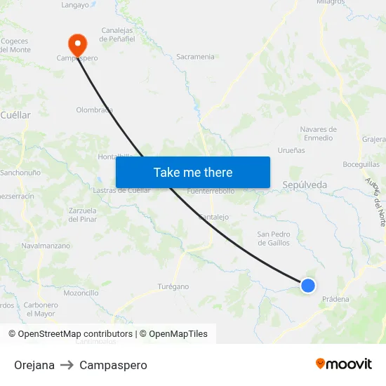 Orejana to Campaspero map