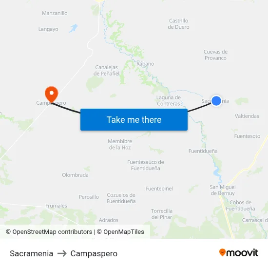 Sacramenia to Campaspero map