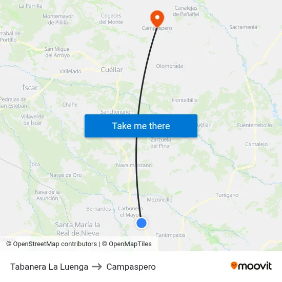 Tabanera La Luenga to Campaspero map