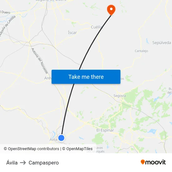 Ávila to Campaspero map