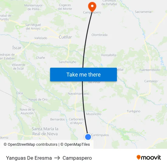 Yanguas De Eresma to Campaspero map