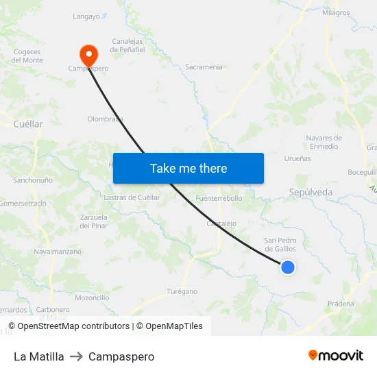 La Matilla to Campaspero map