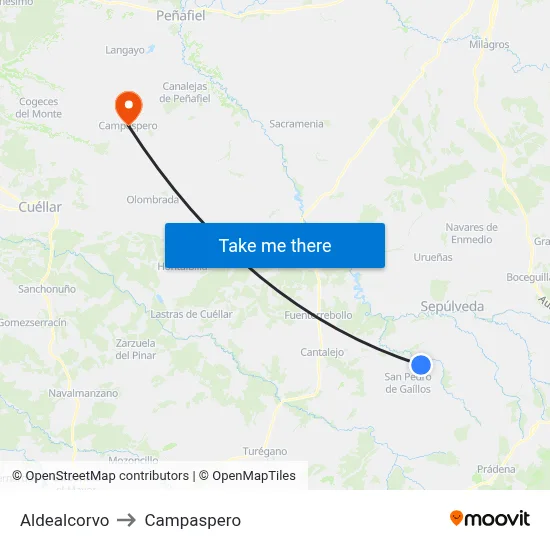 Aldealcorvo to Campaspero map