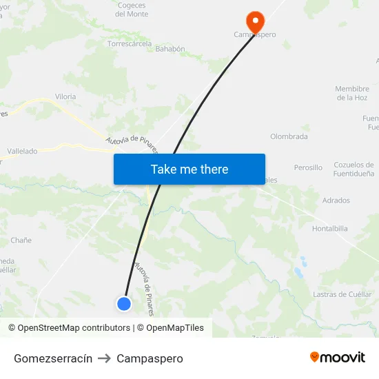 Gomezserracín to Campaspero map