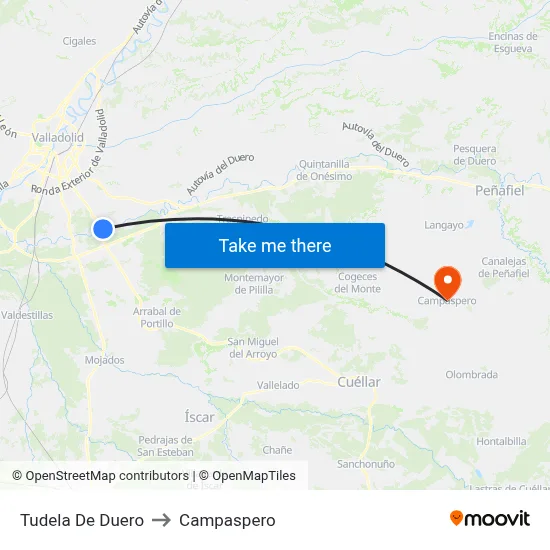 Tudela De Duero to Campaspero map