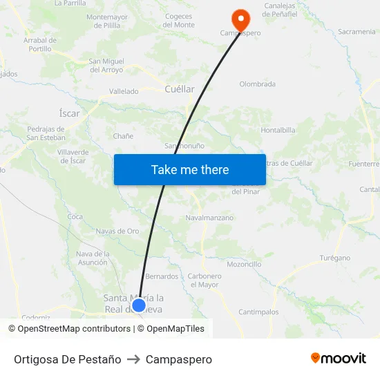 Ortigosa De Pestaño to Campaspero map