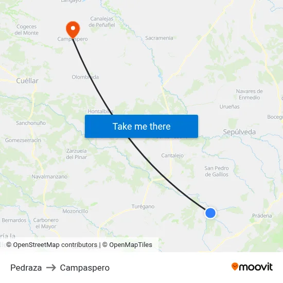 Pedraza to Campaspero map