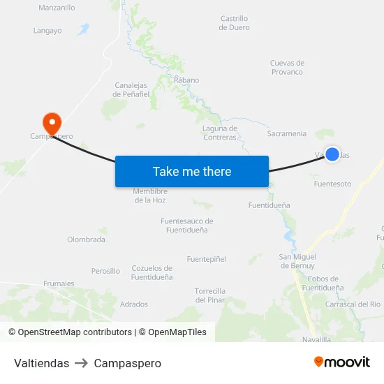 Valtiendas to Campaspero map
