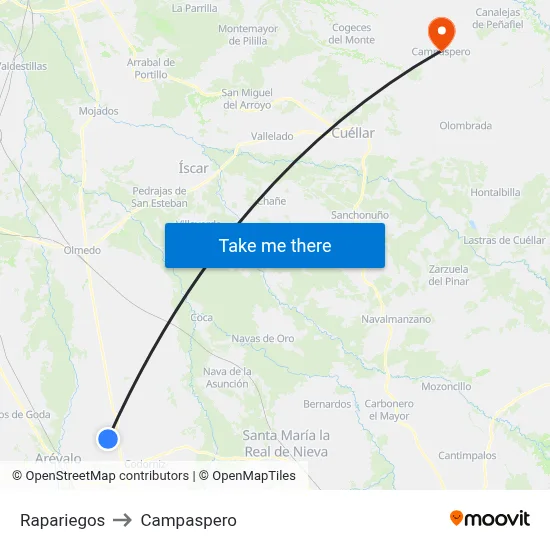 Rapariegos to Campaspero map