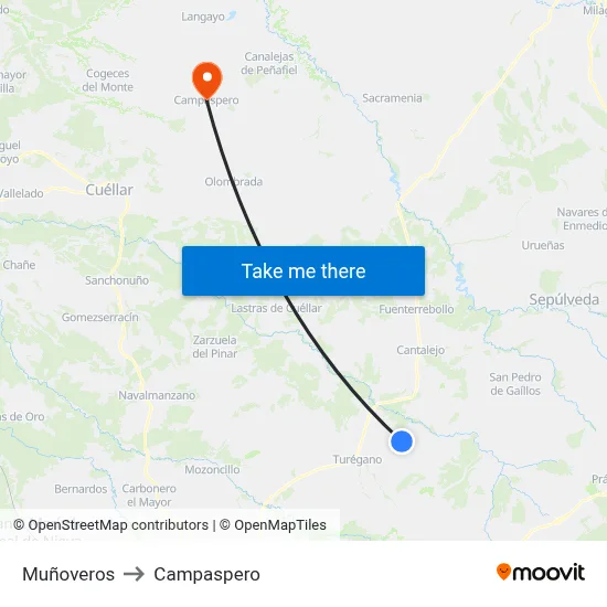 Muñoveros to Campaspero map