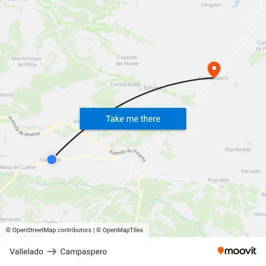 Vallelado to Campaspero map