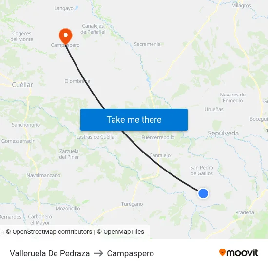 Valleruela De Pedraza to Campaspero map